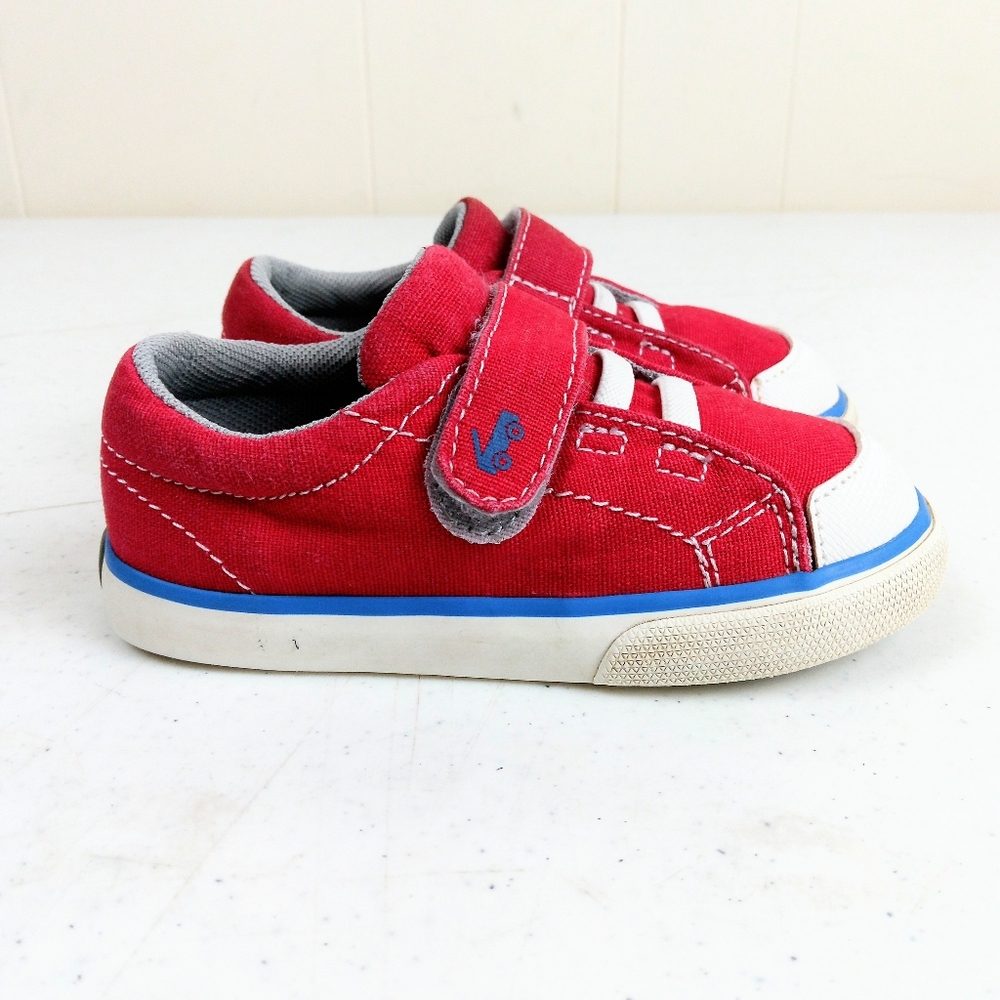 See Kai Run Red Canvas Kids Sneakers with Blue Trim